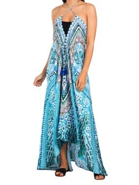NEW Jsquad Cabana Animal Print Luxury Crystal Halter Maxi Dress